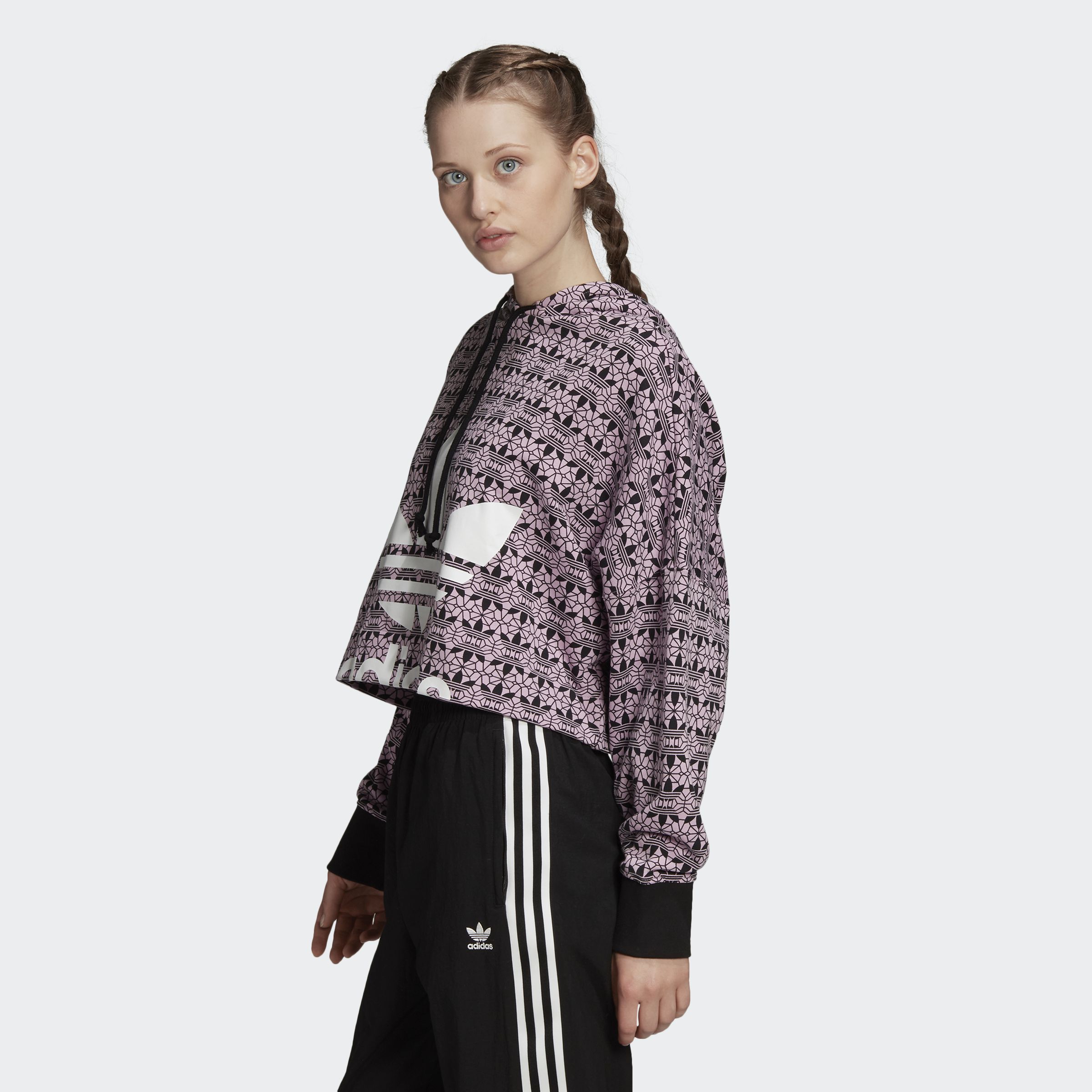 Adidas Originals Wmns Trefoil Allover Print Hoodie d emperis FL4134 Juoda Violetin SIL
