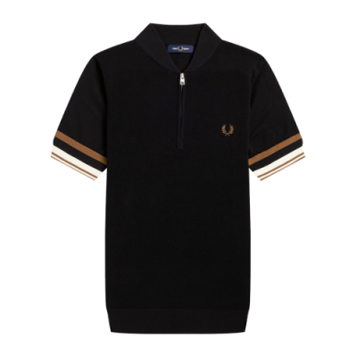 Marškinėliai Fred Perry Fred Perry Bomber Zip Neck Knitted SS laisvalaikio marškinėliai K4538-102 Juoda