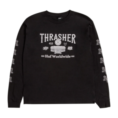 Marškinėliai Huf HUF x Thrasher Monteray LS laisvalaikio marškinėliai TS01918-BLCK Juoda