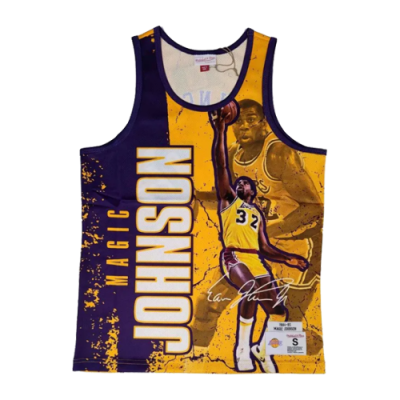 Marškinėliai Mitchell & Ness Mitchell & Ness NBA Los Angeles Lakers Magic Johnson Player Burst Mesh Tank krepšinio marškinėliai 5010-LALYYEJH-YELL Geltona