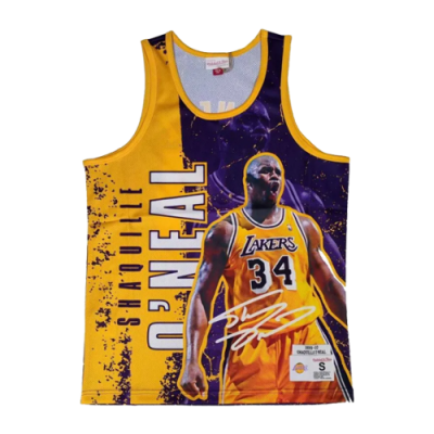 Marškinėliai Mitchell & Ness Mitchell & Ness NBA Los Angeles Lakers Shaquille Oneal Player Burst Mesh Tank krepšinio marškinėliai 5010-LALYYSON-PURP Violetinė