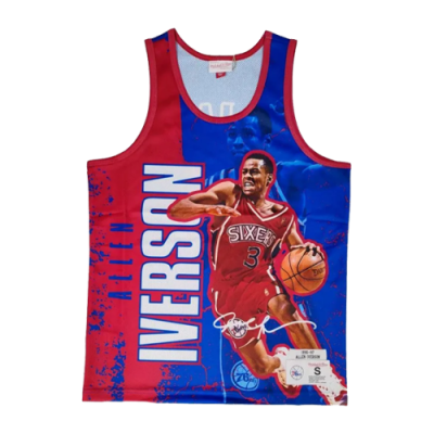 Marškinėliai Mitchell & Ness Mitchell & Ness NBA Philadelphia 76ers Allen Iverson Player Burst Mesh Tank krepšinio marškinėliai 5010-P76YYAIV-BLUE Mėlyna