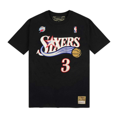 Marškinėliai Kolekcijos Mitchell & Ness NBA Philadelphia 76ers Allen Iverson Hardwood Classics SS krepšinio marškinėliai INTL1074-P76AI-BLCK Juoda