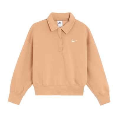Džemperiai Nike Nike Wmns Sportswear Phoenix Fleece 3/4-Sleeve Crop Polo džemperis DQ5868-200 Rusvai Gelsvas